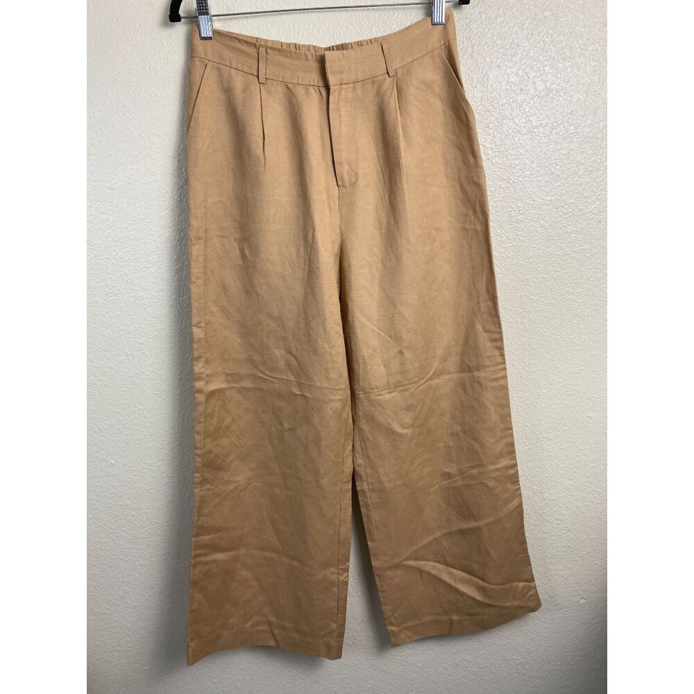 Dress Forum Brown Linen‎ Blend Wide Leg Pants Women Large Trouser Elastic Waist